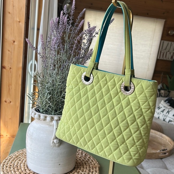 Vera Bradley  CRABTREE & EVELYN Tote Purse Quilted Key Lime Green & Turquoise - Picture 2 of 6